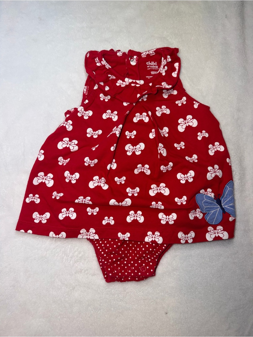 Child of Mine by Carter's Baby Girl Red White Butterfly Bow Romper Dress 18M